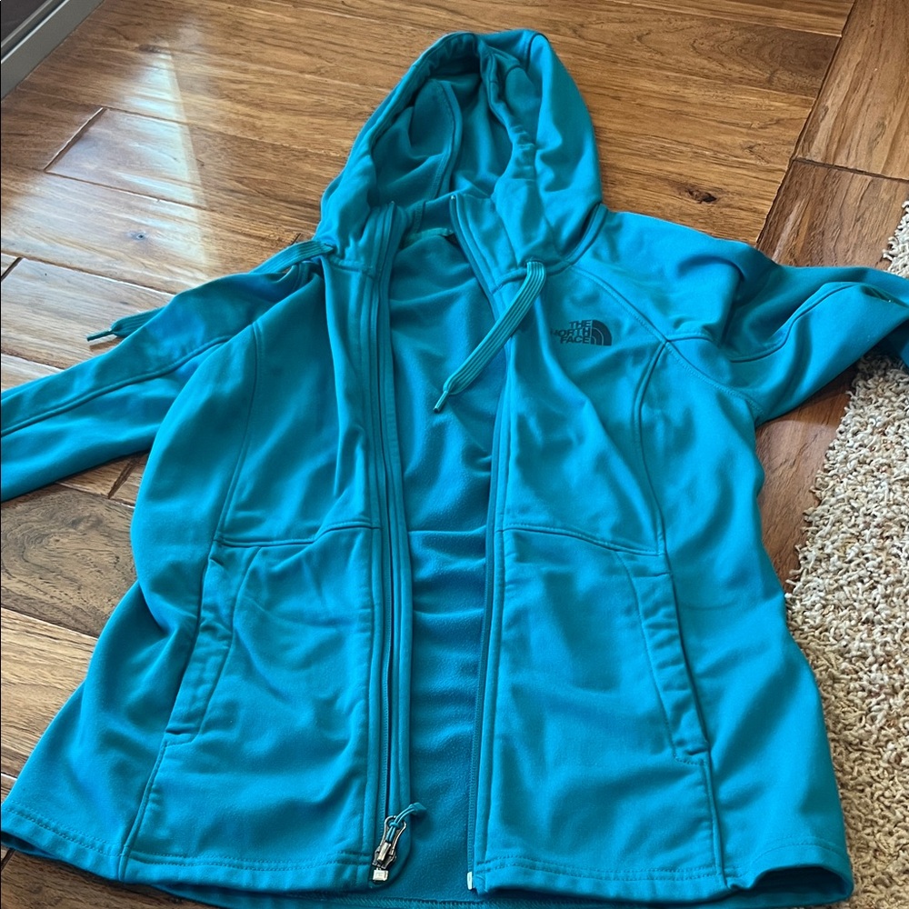 The North Face Women's Blue full zip hooded Jacket size Small teal turquoise